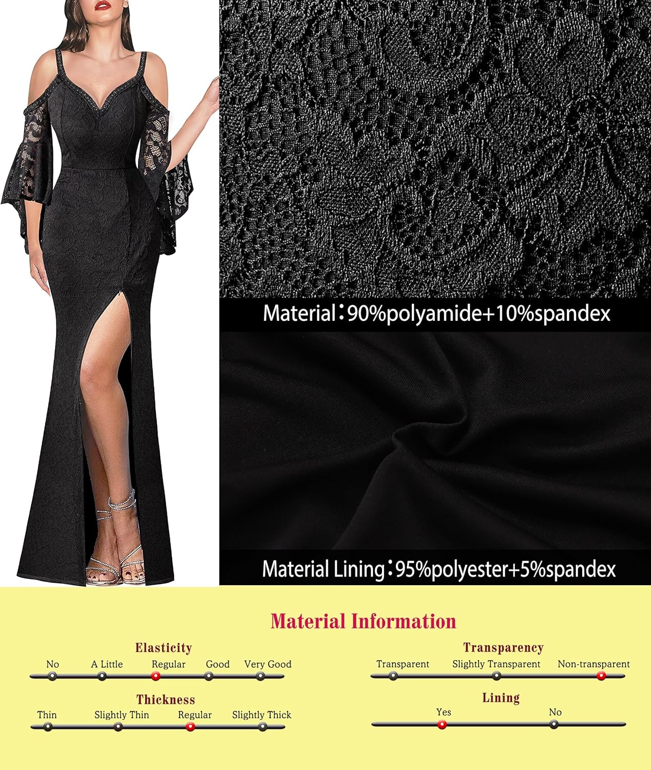 VFSHOW Women Floral Lace Beaded V Neck Bell Sleeve Prom Formal Maxi Dress 2023 Sexy Cold